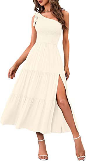 2026 New Summer Fashion Women's One-shoulder Pleated Layered Hem Split Dress